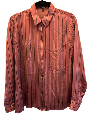 Express Women’s Portifino Long-Sleeve Satin Stripe Shirt - Rose